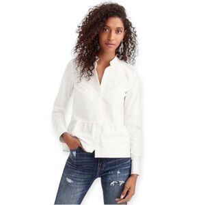 J. CREW Crisp White Mandarin Collar Peplum Button Down Shirt